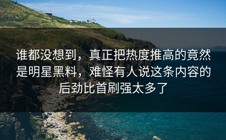 谁都没想到，真正把热度推高的竟然是明星黑料，难怪有人说这条内容的后劲比首刷强太多了
