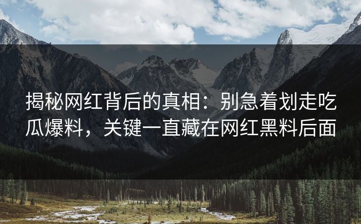 揭秘网红背后的真相：别急着划走吃瓜爆料，关键一直藏在网红黑料后面
