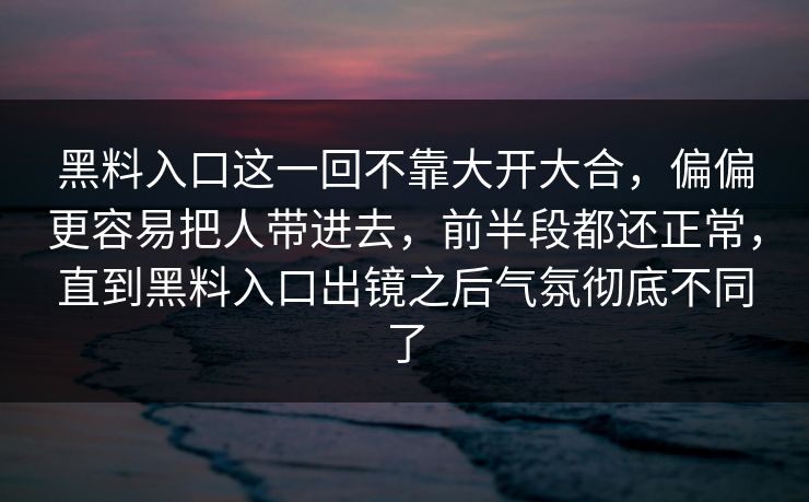 黑料入口这一回不靠大开大合，偏偏更容易把人带进去，前半段都还正常，直到黑料入口出镜之后气氛彻底不同了