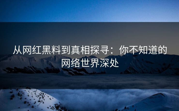 从网红黑料到真相探寻：你不知道的网络世界深处