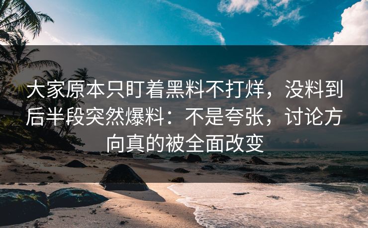 大家原本只盯着黑料不打烊，没料到后半段突然爆料：不是夸张，讨论方向真的被全面改变