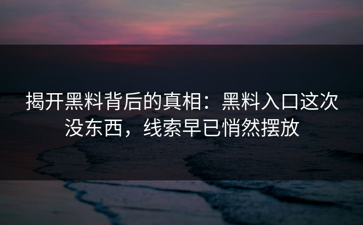 揭开黑料背后的真相：黑料入口这次没东西，线索早已悄然摆放