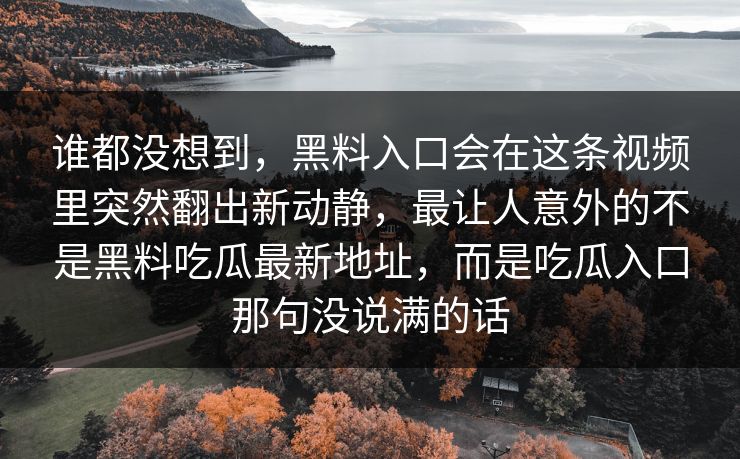 谁都没想到，黑料入口会在这条视频里突然翻出新动静，最让人意外的不是黑料吃瓜最新地址，而是吃瓜入口那句没说满的话